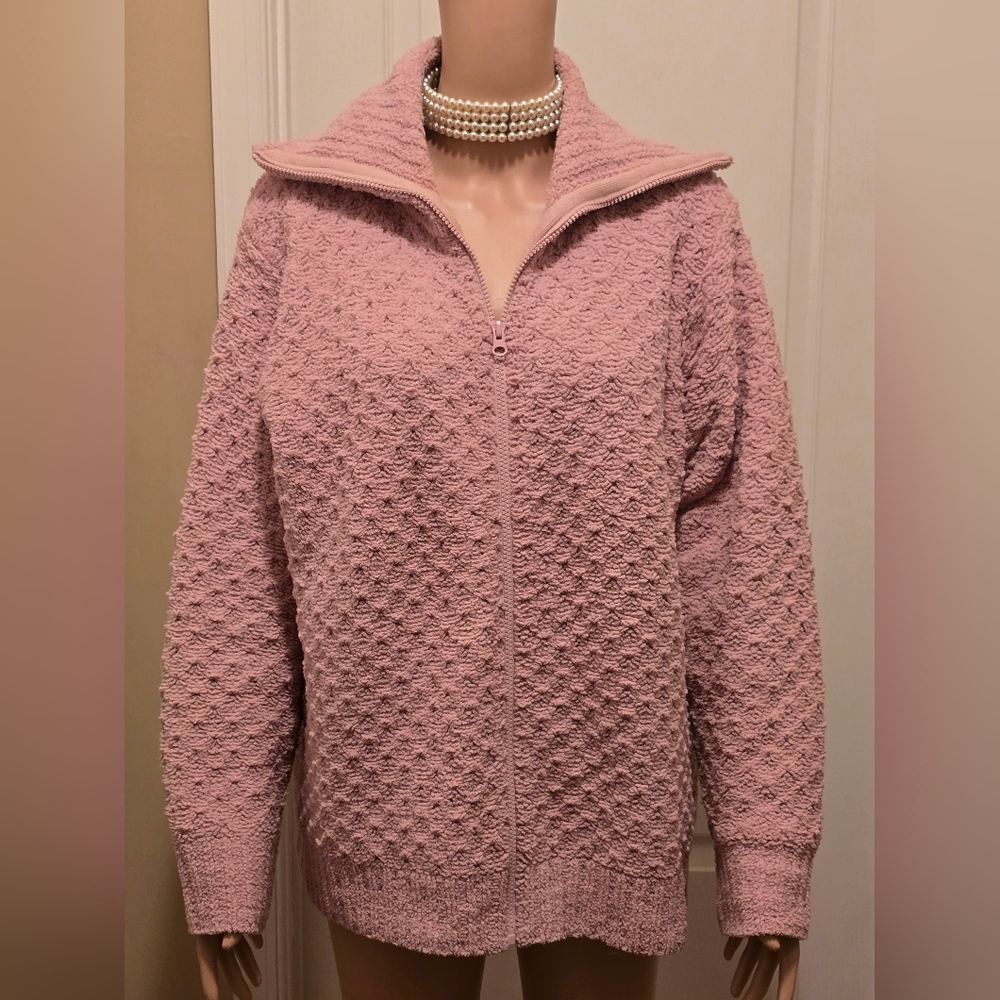 Dressbarn Soft Pink Textured Full Zipper Sweater